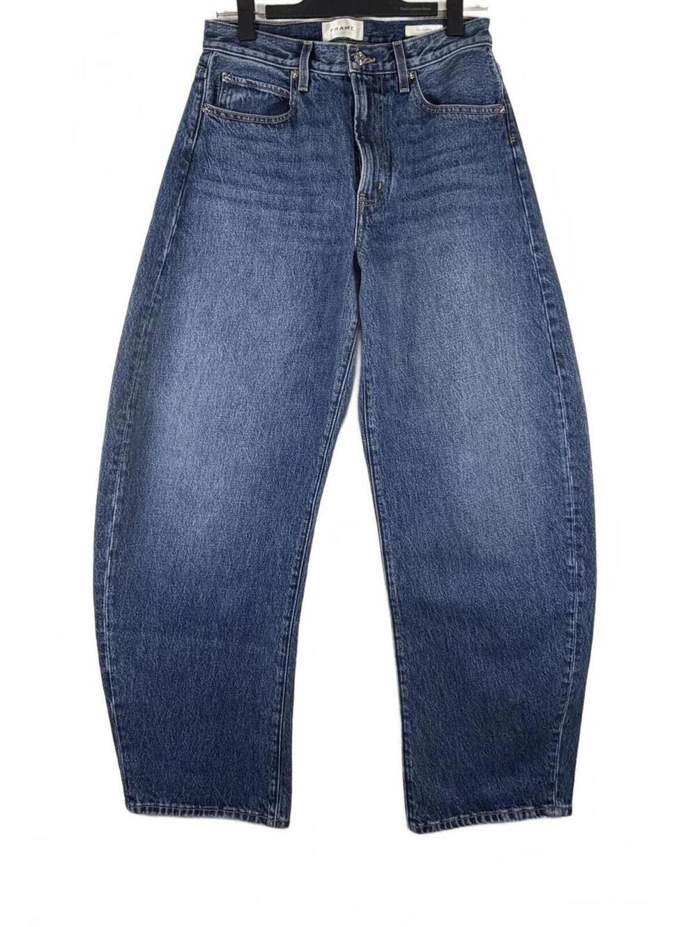 FRAME The Bubble High Rise Barrel Leg Jeans Relaxed Curvy Silhouette Blue Sz 27